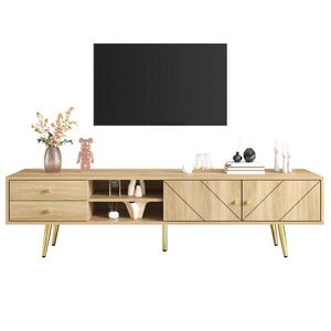 Redom TV skrinka 160/36/42 cm s 2 zásuvkami, 2 dvierkami a otvorenými priehradkami v drevenom dekore, Prírodná farba dreva vyobraziť