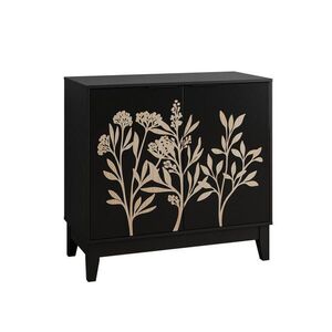 Redom SIDEBOARD 80 cm s 2 dverami a nastaviteľnými policami s kvetinovým reliéfom, Čierna vyobraziť