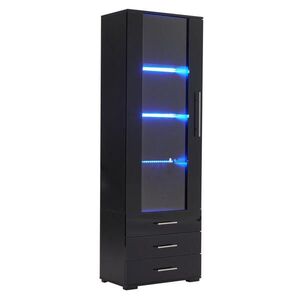 Redom VITRÍNA 60/35/180 cm s LED osvetlením, 3 zásuvkami a vysokolesklou MDF prednou stranou, Čierna vyobraziť