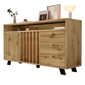 Redom KOMODA 120/40/85 cm s lamelovou prednou stranou, 3 zásuvkami a 2 dvierkami, Dub tmavý vyobraziť