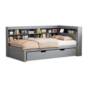 Redom POSTEĽ 90/200 cm s výsuvným lôžkom 90/190 cm, USB portom, úložnými priehradkami a masívnym drevom, Sivá vyobraziť