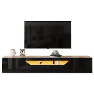 Redom NÍZKA komoda 180/37/36 cm, nástenná s LED osvetlením a 3 úložnými zónami, Čierna, prírodná farba dreva vyobraziť