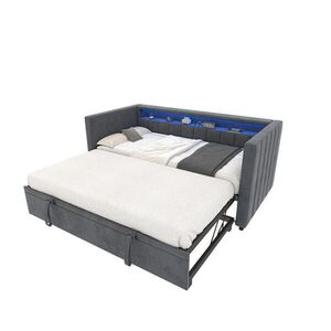Redom POSTEĽ 90/190 cm s výsuvným lôžkom, LED osvetlením, USB-C a zamatovým poťahom, Tmavosivá vyobraziť