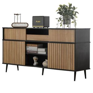 Redom KOMODA 160/40/80 cm so 4 posuvnými dvierkami a 1 zásuvkou, bezpečné upevnenie proti prevráteniu, Čierna, prírodná vyobraziť