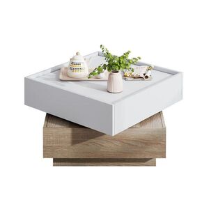 Redom KONFERENČNÝ stolík 60/60/38 cm s otočnou doskou, 2 zásuvkami a úložným priestorom, Biela/Prírodný orech vyobraziť