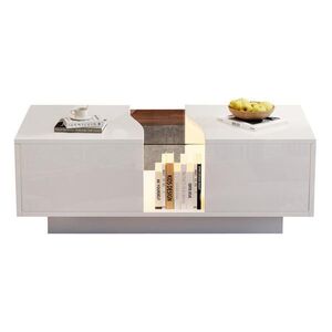 Redom KONFERENČNÝ stolík 100/50/35 cm s LED osvetlením a 2 zásuvkami, MDF a akryl, Biela vyobraziť
