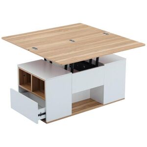 Redom KONFERENČNÝ stolík 100/51/47 cm s výškovo nastaviteľnou doskou, 2 zásuvkami a úložným priestorom, Biela/prírodná farba dreva vyobraziť
