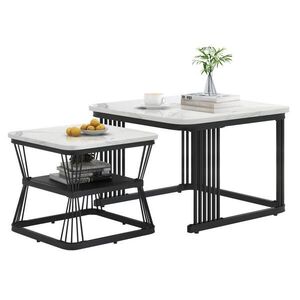 Redom PRÍRUČNÉ stolíky 65/65/45 cm a 45/45/39, 5 cm s mramorovým vzhľadom a oceľovou konštrukciou, Biela vyobraziť