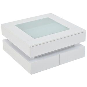 Redom KONFERENČNÝ stolík 70/70/35 cm s LED osvetlením, 3 zásuvkami a sklenenou doskou, Biela vyobraziť