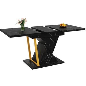 Redom JEDÁLENSKÝ stôl 110(140)/80/76 cm, rozkladací s mramorovým vzhľadom, MDF a kov, Čierna vyobraziť