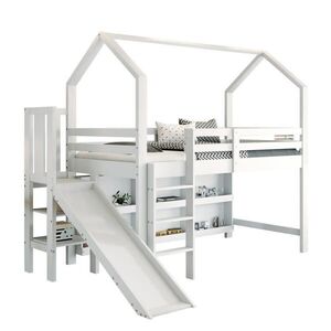 Redom DETSKÁ posteľ 90/200 cm so šmykľavkou, schodíkmi a úložným priestorom z masívneho dreva a MDF, Biela vyobraziť