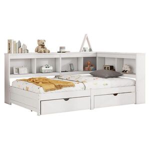Redom POSTEĽ 90/200 cm z drevotriesky a MDF, s 2 zásuvkami, zásuvkou, 2 USB portmi a roštom, Biela vyobraziť