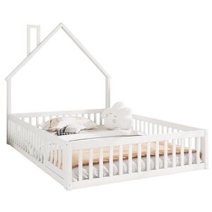 OKWISH DETSKÁ posteľ 140/200 cm biela z borovice a MDF s komínovým tvarom a bezpečnostnou zábranou vyobraziť