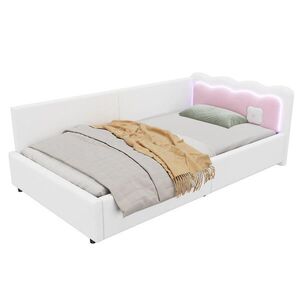 OKWISH DENNÁ posteľ 90/200 cm biela zamatová s LED osvetlením a lamelovým roštom z MDF vyobraziť