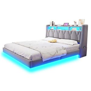 OKWISH ČALÚNENÁ posteľ 180/200 cm svetlosivá zo zamatu so sklopným čelom LED osvetlením a USB nabíjaním vyobraziť