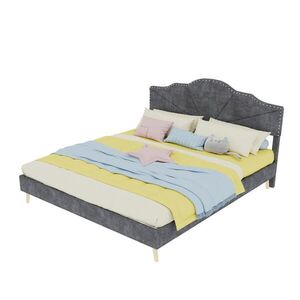 OKWISH ČALÚNENÁ posteľ 160/200 cm sivá s mäkkým čelom a lamelovým roštom z tkaniny a kovu vyobraziť
