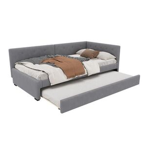 OKWISH DENNÁ posteľ 90/200 cm sivá zo zamatu a MDF s výsuvným lôžkom vyobraziť