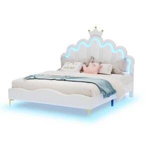 OKWISH MANŽELSKÁ posteľ 140/200 cm biela z PU s LED osvetlením a nastaviteľnou výškou vyobraziť