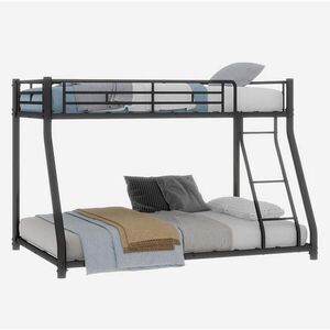 OKWISH POSCHODOVÁ posteľ 90/190 a 140/190 cm čierna z kovu s rebríkom a zvýšeným ochranným zábradlím vyobraziť
