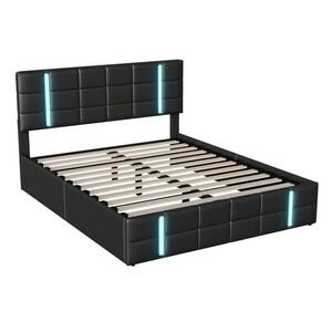 SHOPENTRA ČALÚNENÁ posteľ 140x200 cm Čierna PU LED USB úložný priestor vyobraziť