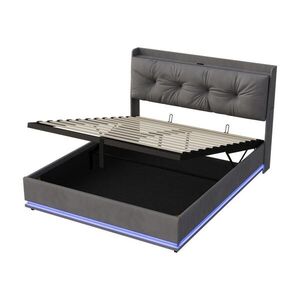 SHOPENTRA ČALÚNENÁ posteľ 160x200 cm, zamatovosivá, s boxom na posteľ, LED a USB-C vyobraziť