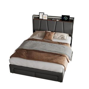 SHOPENTRA ČALÚNENÁ posteľ 140/190 cm, sivá, ľanová, úložný priestor, LED, USB, zásuvky vyobraziť