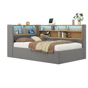 Modfu ČALÚNENÁ posteľ z zamatu 90x200 cm sivá s hydraulickým úložným priestorom, LED osvetlením a USB-C vyobraziť