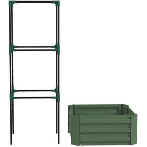 Modfu VYVÝŠENÝ pestovateľský box zo pozinkovanej ocele 61x61x140 cm zelený s oporou na paradajky a otvoreným dnom vyobraziť