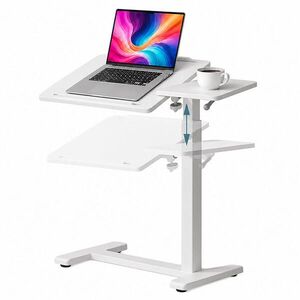Relaxdays STÔL Biely výškovo nastaviteľný na kolieskach oceľ MDF 67, 5 až 102 cm vyobraziť