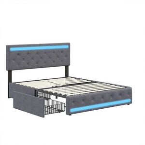 SHOPENTRA MANŽELSKÁ POSTEĽ 180x200cm sivá ľanová posteľ LED zásuvky USB typu C vyobraziť