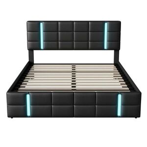 SHOPENTRA MANŽELSKÁ posteľ 160x200cm čierna umelá koža akryl LED USB vyobraziť