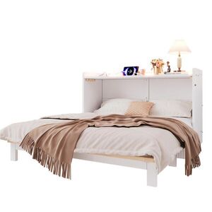 OKWISH SKRIŇOVÁ posteľ 140/200 cm biela z MDF a borovice s LED osvetlením, USB, zásuvkou a zásuvkami vyobraziť