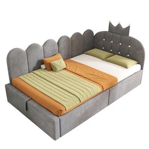 OKWISH DENNÁ posteľ 90/190 cm sivá zo zamatu s úložným priestorom a obojstranným rohovým vyhotovením vyobraziť