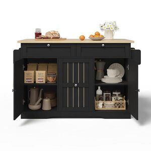 STILVORA SERVÍROVACÍ VOZÍK Čierny kuchynský ostrov so skladacou pracovnou doskou a zásuvkami, 120 × 45/70 × 92 cm vyobraziť