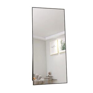 SHOPENTRA STOJACE zrkadlo 180x80 cm obdĺžnikové hliníkový rám čierne tvrdené sklo vyobraziť