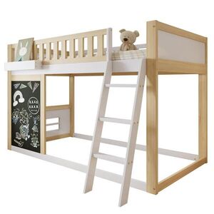 OKWISH VYSOKÁ posteľ 90/200 cm biela/prírodná s tabuľkou a úložným boxom z borovice a MDF vyobraziť