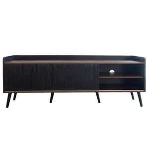 OKWISH TV stolík 160/40/58 cm čierny a v dekore dreva s posuvnými dverami a zásuvkami z drevotriesky vyobraziť
