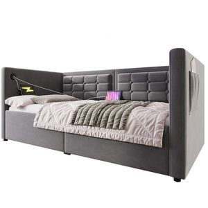 OKWISH POSTEĽ 90/200 cm sivá s hydraulickým úložným priestorom a USB/Type-C nabíjaním zo zamatu vyobraziť