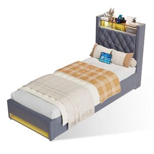 OKWISH ČALÚNENÁ posteľ 90/190 cm, sivá, s LED svetelným pásom a USB portmi vyobraziť