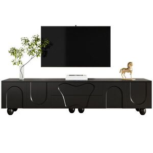 OKWISH TV stolík 180/40/42 cm čierny s úložným priestorom z drevotriesky na drevených nohách vyobraziť