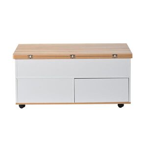OKWISH KONFERENČNÝ stolík 100/98/65 cm biely v dekore prírodného dreva z drevotriesky s výklopnou doskou a úložným priestorom vyobraziť