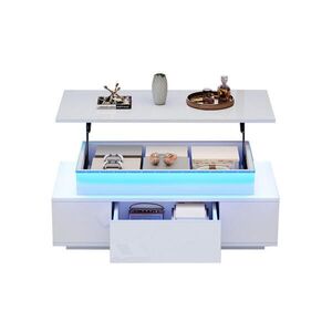 OKWISH KONFERENČNÝ stolík 96/45/40 cm biely s LED osvetlením a výklopnou doskou z drevotriesky vyobraziť