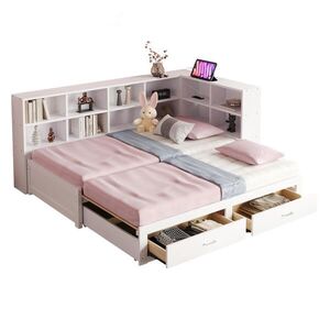 OKWISH POSTEĽ 90/190 cm biela s výsuvným lôžkom, úložným priestorom a zásuvkami z masívneho dreva vyobraziť