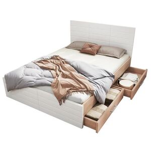 OKWISH POSTEĽ 140/200 cm biela/svetlý dub s matracom a 2 zásuvkami z masívneho dreva a MDF vyobraziť