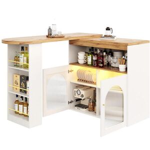 OKWISH BAROVÝ stôl 138-193/39/105 cm biely otočný a rozkladací s úložným priestorom a LED osvetlením z MDF a kovu vyobraziť