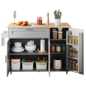OKWISH KUCHYNSKÝ vozík 132, 5/44(70)/90 cm sivý z MDF so sklopnou doskou, úložným priestorom a 5 kolieskami vyobraziť