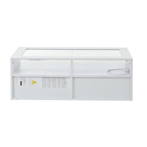 OKWISH KONFERENČNÝ stolík 100/50/35 cm biely s LED osvetlením a 2 zásuvkami zo skla a drevotriesky vyobraziť