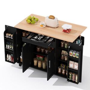 OKWISH KUCHYNSKÝ ostrovček 136/70/92 cm čierny/prírodný s výsuvnou pracovnou doskou a kolieskami z MDF vyobraziť