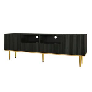 OKWISH TV stolík 165/36/55 cm čierny so zlatými detailmi s 2 zásuvkami a bezúchytovým otváraním z drevotriesky vyobraziť