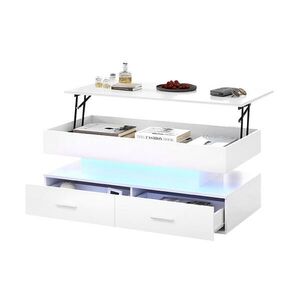 OKWISH KONFERENČNÝ stolík 100/50/44 cm biely zo drevotriesky s hydraulicky výškovo nastaviteľnou doskou a LED osvetlením vyobraziť